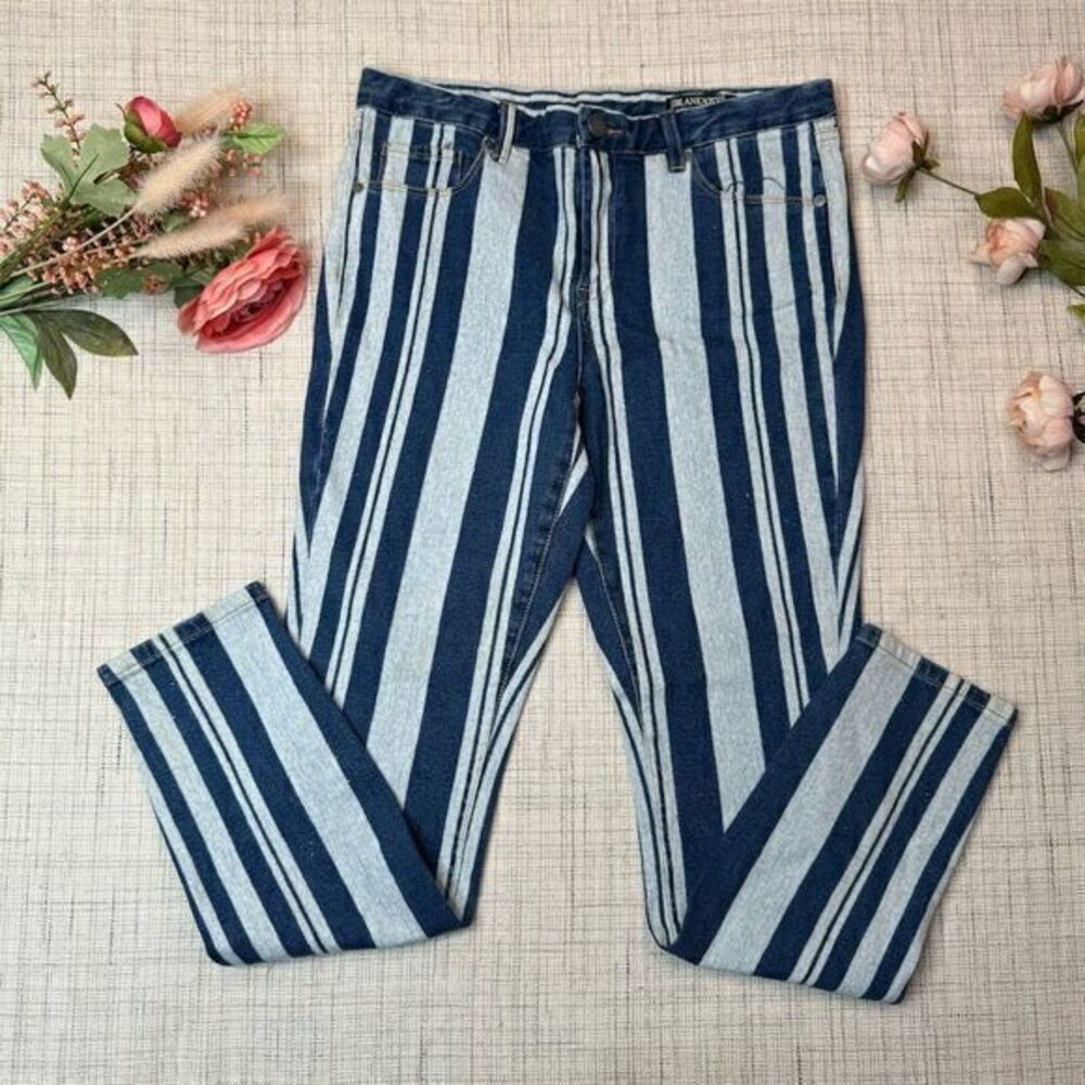 Blanknyc Women's Blue Stripe Mid-Rise Skinny Jeans Size 28